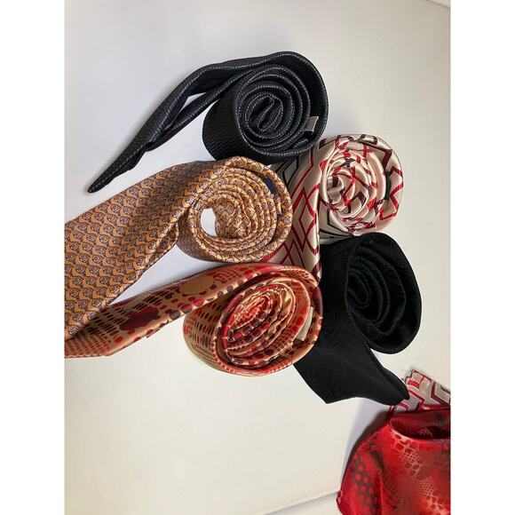Tie and Scarf Lot 7 Pieces Red Beige Pink Black Formal Business Prom Stacy Adams - Picture 2 of 5